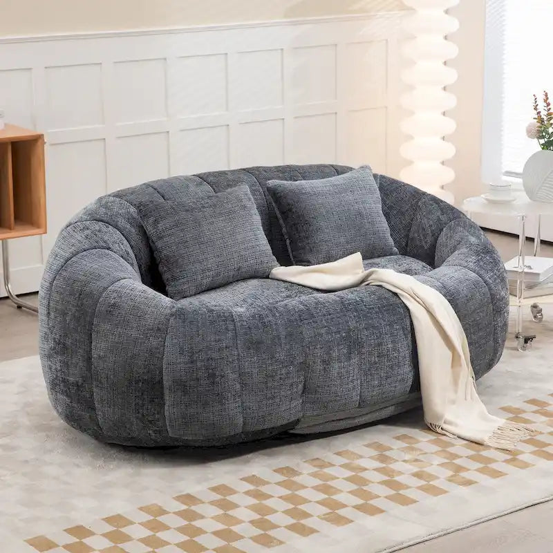 Canapé deux places pouf à dossier haut en chenille, confortable et durable