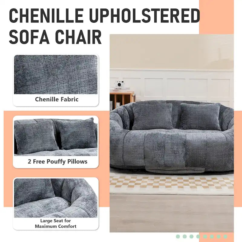 Canapé deux places pouf à dossier haut en chenille, confortable et durable