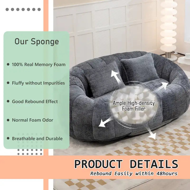 Canapé deux places pouf à dossier haut en chenille, confortable et durable