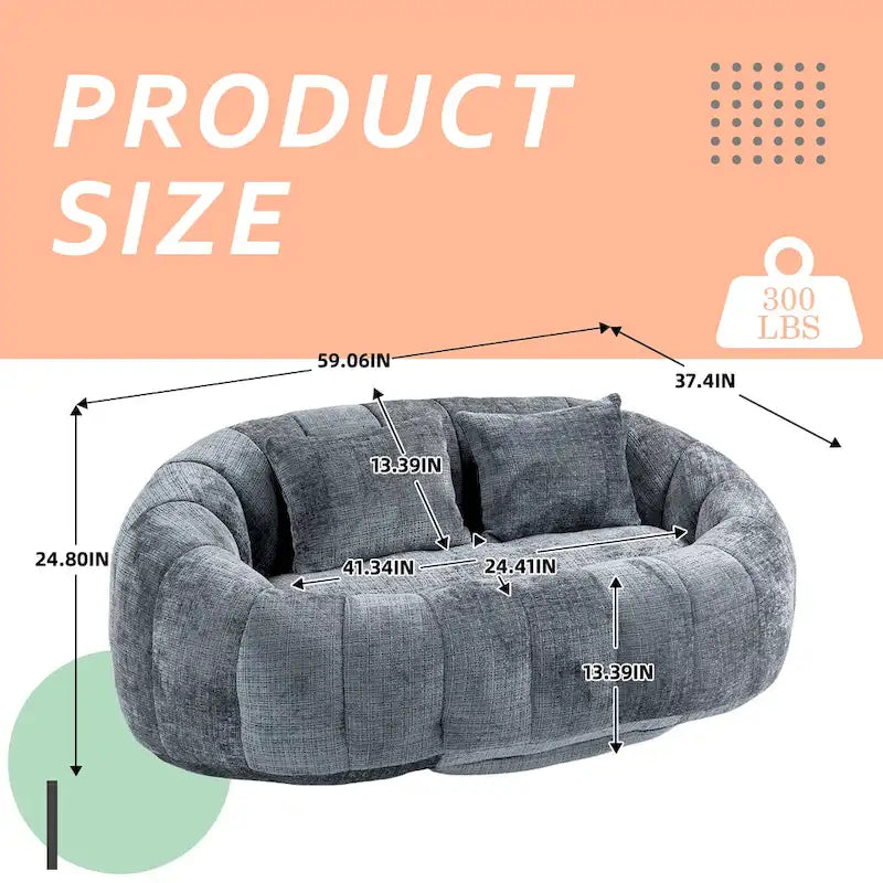 Canapé deux places pouf à dossier haut en chenille, confortable et durable