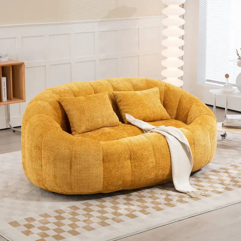Canapé deux places pouf à dossier haut en chenille, confortable et durable