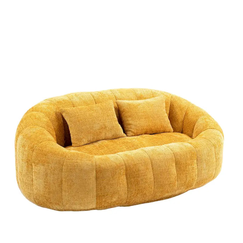 Canapé deux places pouf à dossier haut en chenille, confortable et durable