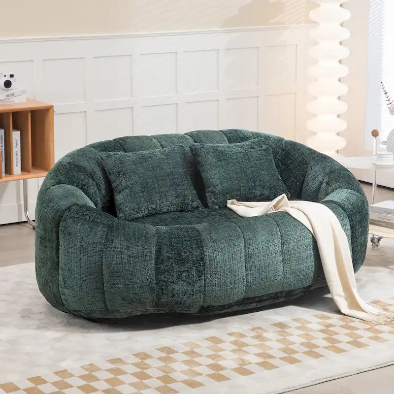 Canapé deux places pouf à dossier haut en chenille, confortable et durable