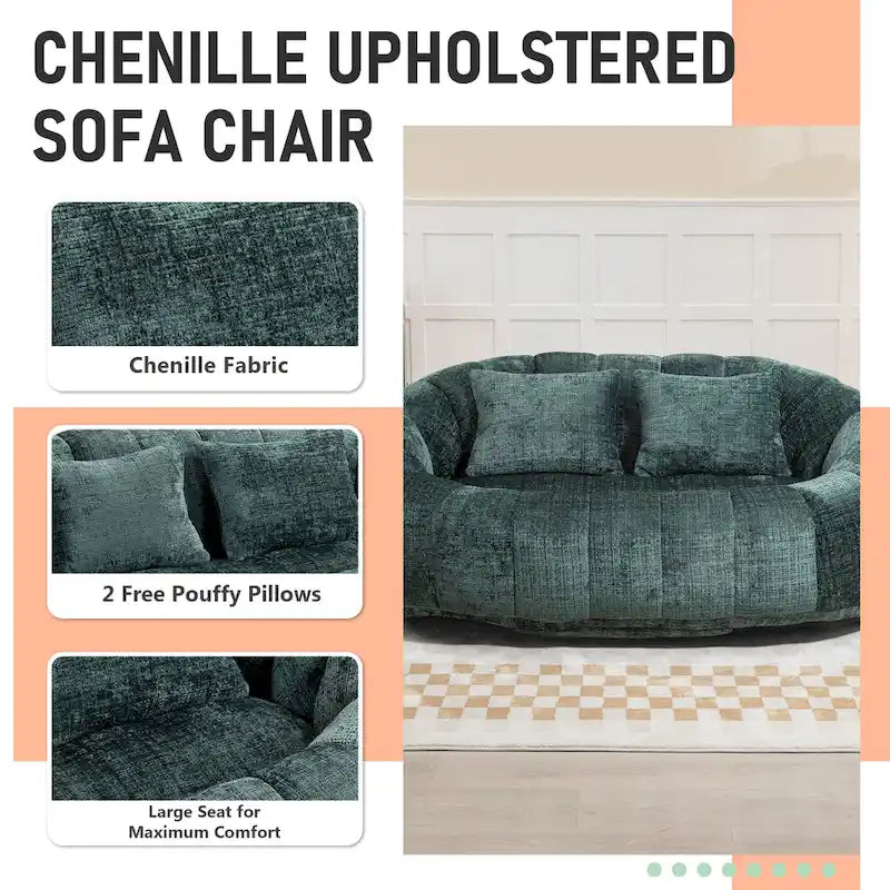 Canapé deux places pouf à dossier haut en chenille, confortable et durable