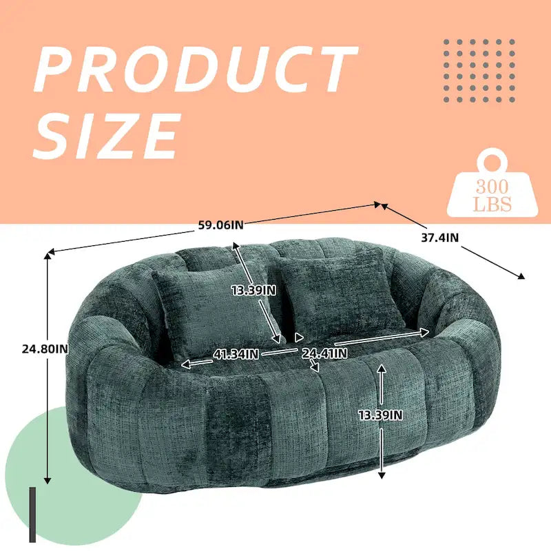 Canapé deux places pouf à dossier haut en chenille, confortable et durable