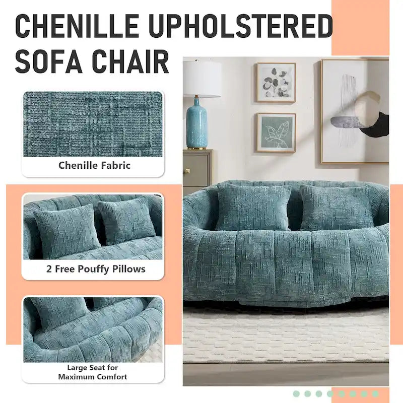 Canapé deux places pouf à dossier haut en chenille, confortable et durable