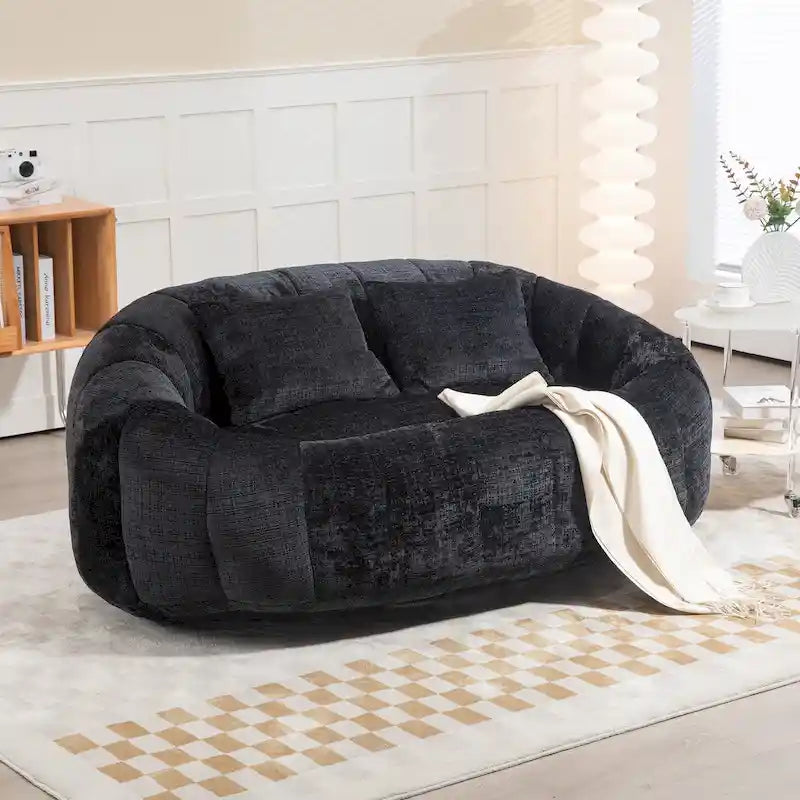 Canapé deux places pouf à dossier haut en chenille, confortable et durable