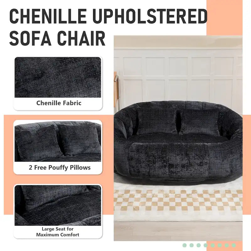 Canapé deux places pouf à dossier haut en chenille, confortable et durable