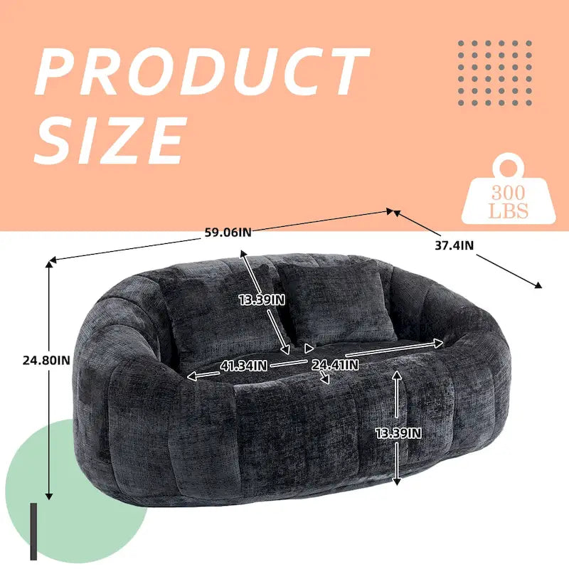 Canapé deux places pouf à dossier haut en chenille, confortable et durable