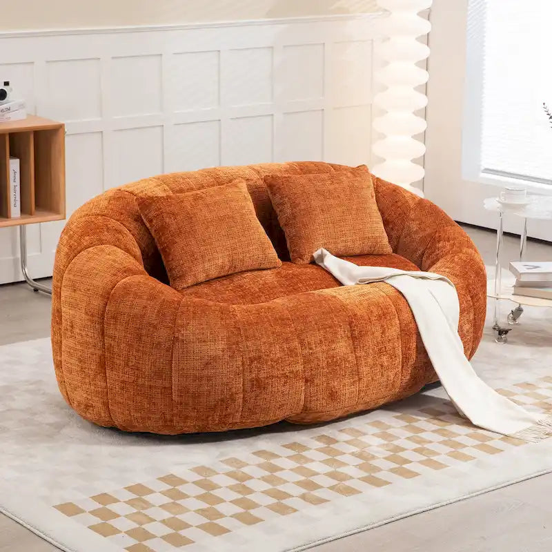 Canapé deux places pouf à dossier haut en chenille, confortable et durable