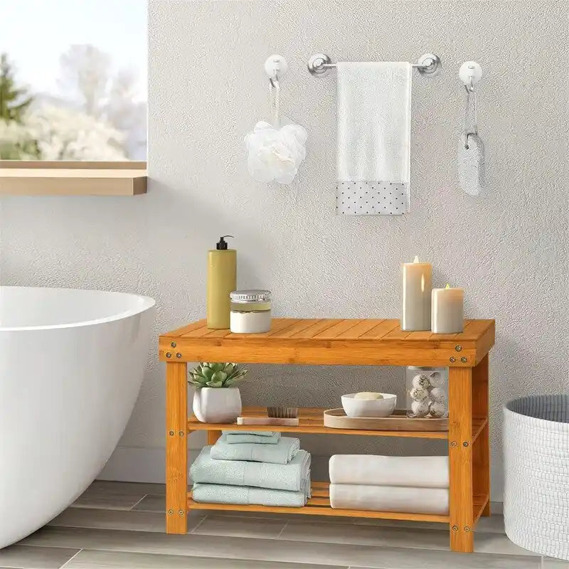 Banc à chaussures en bambou - 70P x 25,4l x 44,7H