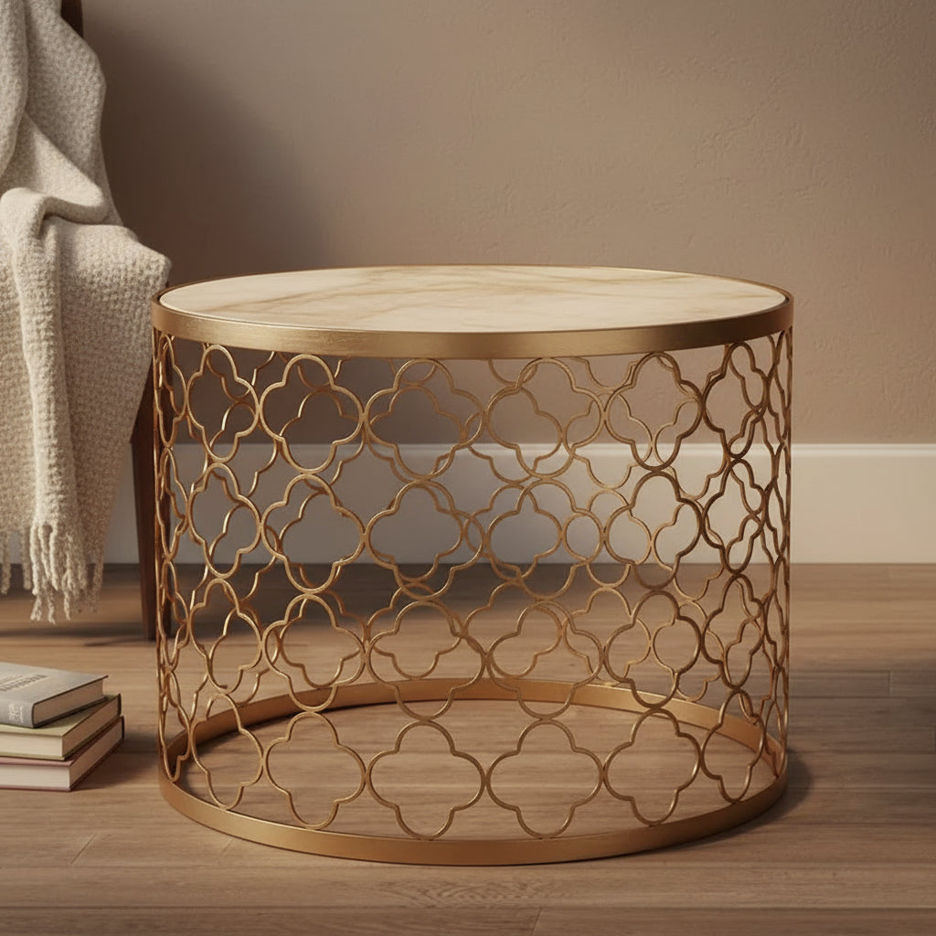 CraftHome W22 Natural Capiz Seashell French Single Round Coffee Table - 22 x 17