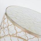 Table basse ronde française W22 en coquille de nacre naturelle Capiz - 22 x 17