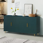 Meuble TV en bois avec armoire de rangement et étagères réglables, bleu marine