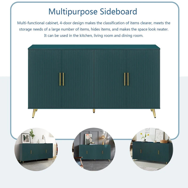 Meuble TV en bois avec armoire de rangement et étagères réglables, bleu marine