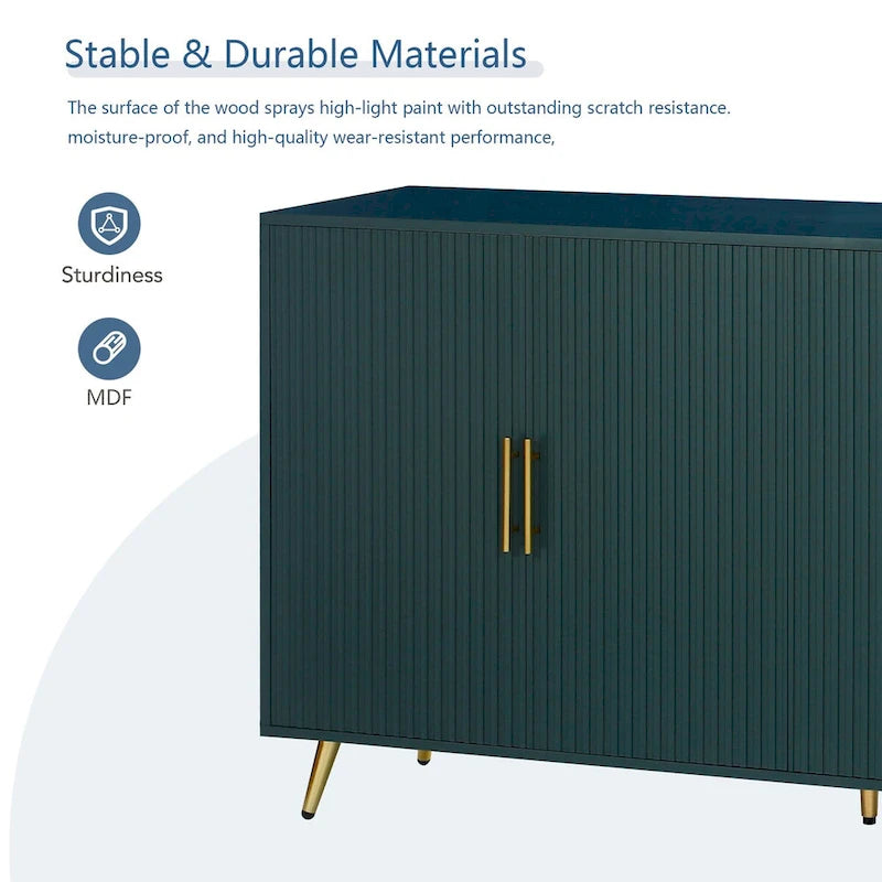 Meuble TV en bois avec armoire de rangement et étagères réglables, bleu marine