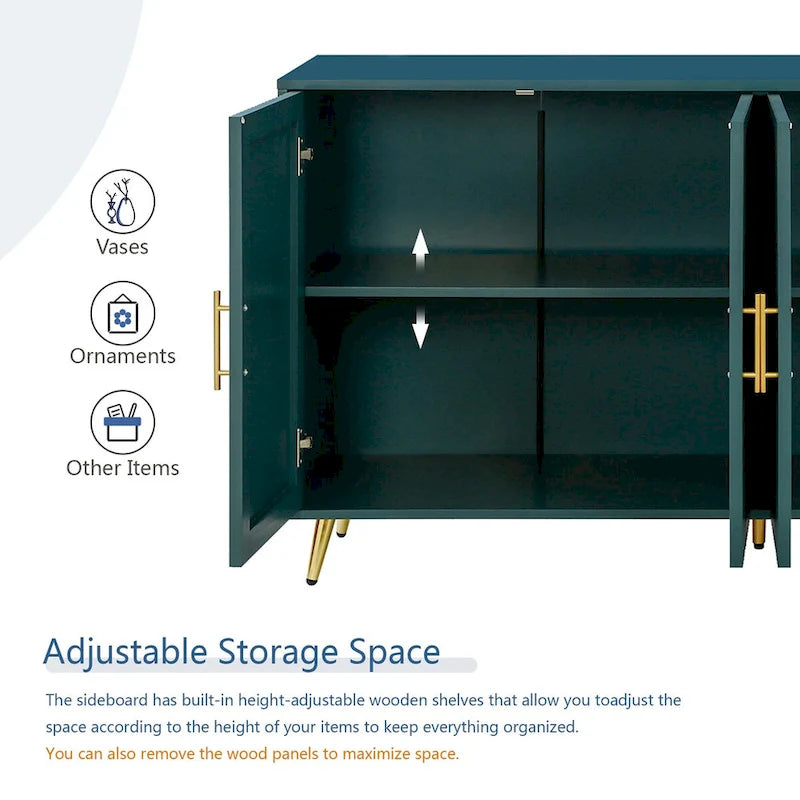 Meuble TV en bois avec armoire de rangement et étagères réglables, bleu marine