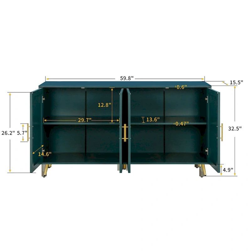 Meuble TV en bois avec armoire de rangement et étagères réglables, bleu marine
