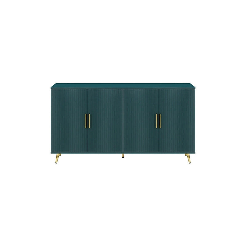 Meuble TV en bois avec armoire de rangement et étagères réglables, bleu marine
