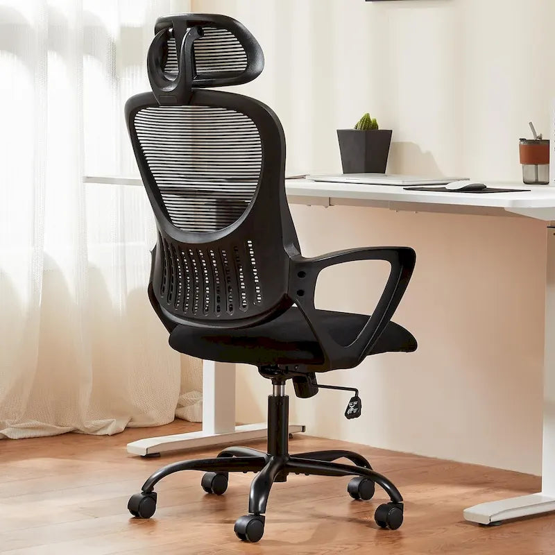 Chaise de bureau ergonomique, Chaise de bureau à dossier haut avec appuie-tête, Chaise d'ordinateur pivotante en maille pour bureau à domicile
