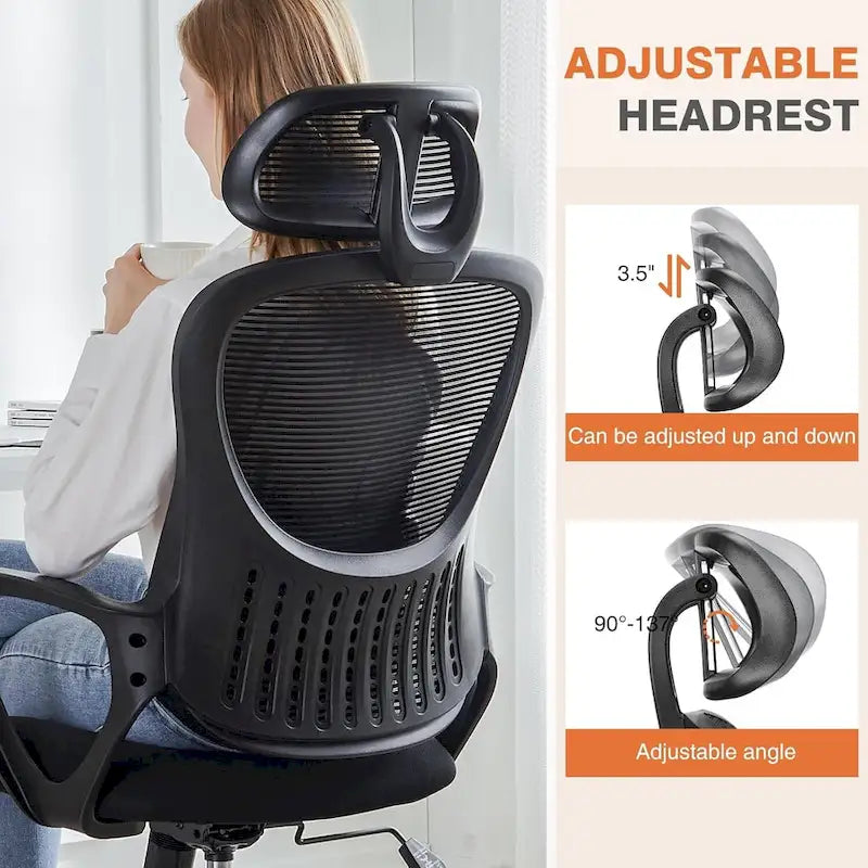 Chaise de bureau ergonomique, Chaise de bureau à dossier haut avec appuie-tête, Chaise d'ordinateur pivotante en maille pour bureau à domicile