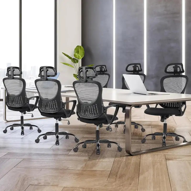 Chaise de bureau ergonomique, Chaise de bureau à dossier haut avec appuie-tête, Chaise d'ordinateur pivotante en maille pour bureau à domicile