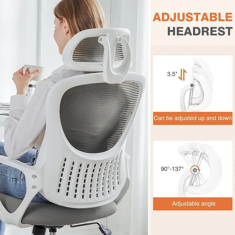 Chaise de bureau ergonomique, Chaise de bureau à dossier haut avec appuie-tête, Chaise d'ordinateur pivotante en maille pour bureau à domicile