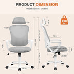 Chaise de bureau ergonomique, Chaise de bureau à dossier haut avec appuie-tête, Chaise d'ordinateur pivotante en maille pour bureau à domicile