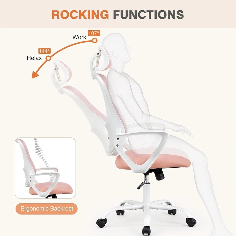 Chaise de bureau ergonomique, Chaise de bureau à dossier haut avec appuie-tête, Chaise d'ordinateur pivotante en maille pour bureau à domicile