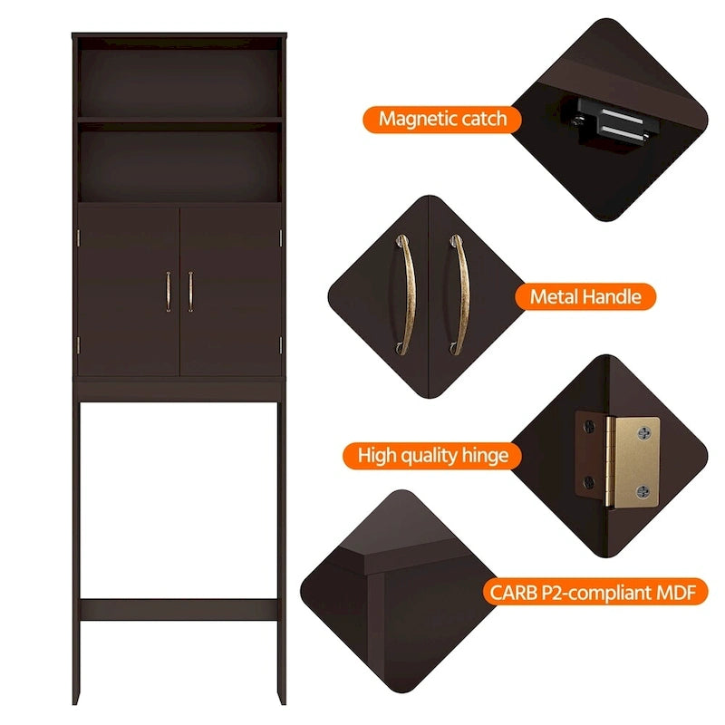 Meuble de Rangement WC Yaheetech 2 Etagères, Meuble Dessus de Toilettes avec Deux Portes