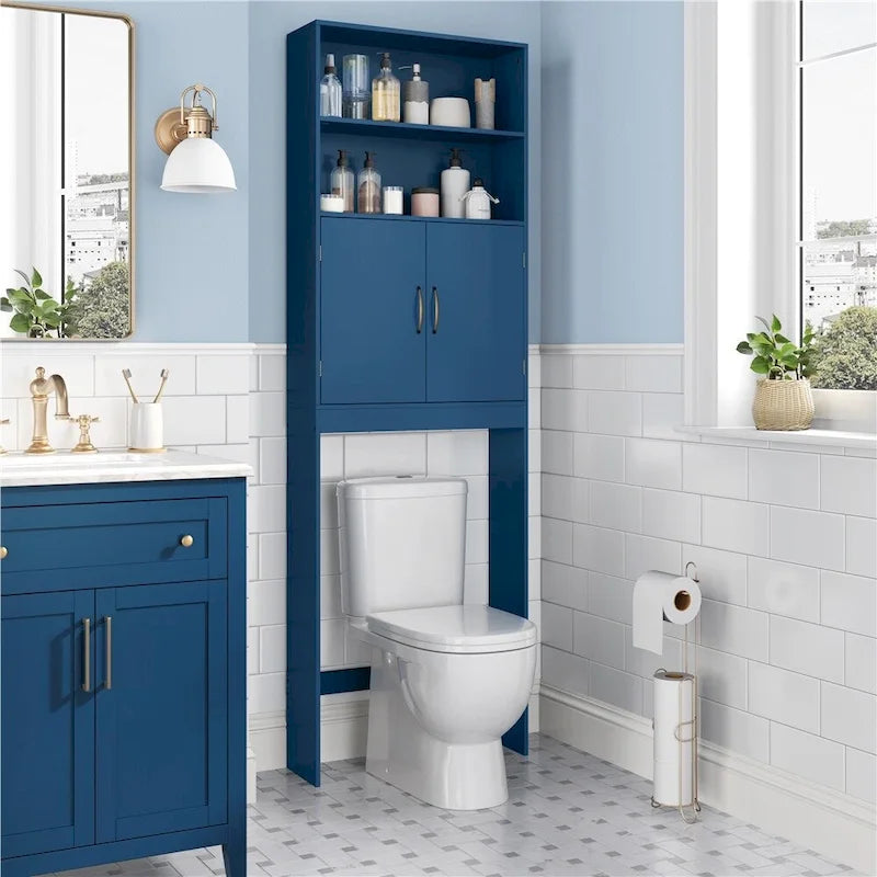 Meuble de Rangement WC Yaheetech 2 Etagères, Meuble Dessus de Toilettes avec Deux Portes