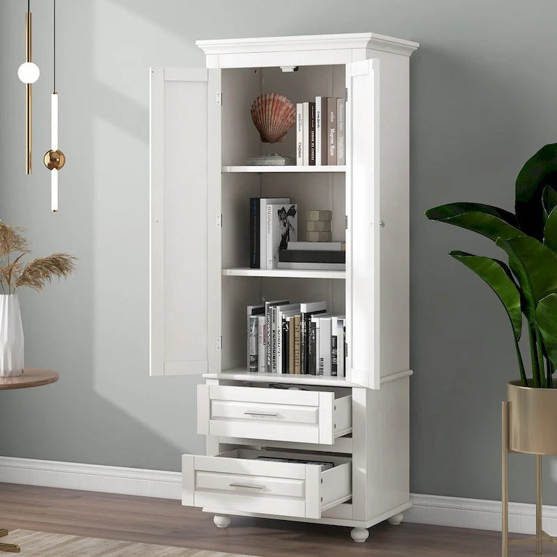 Meuble de rangement haut de cuisine blanc avec deux tiroirs pour salle de bain, bureau
