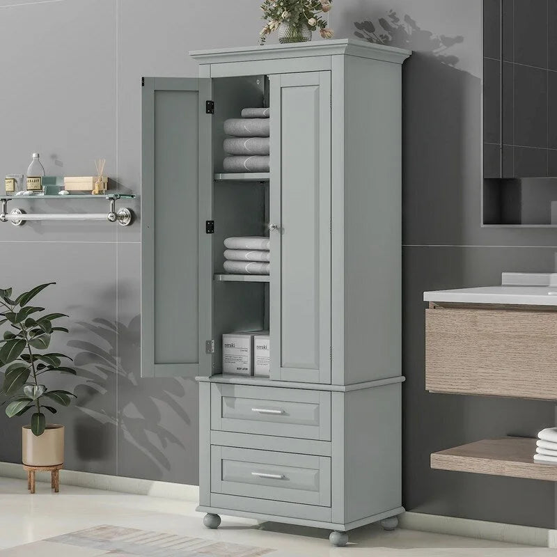 Meuble de rangement haut de cuisine blanc avec deux tiroirs pour salle de bain, bureau