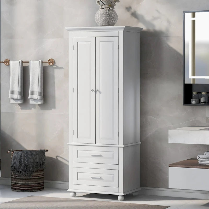 Meuble de rangement haut de cuisine blanc avec deux tiroirs pour salle de bain, bureau