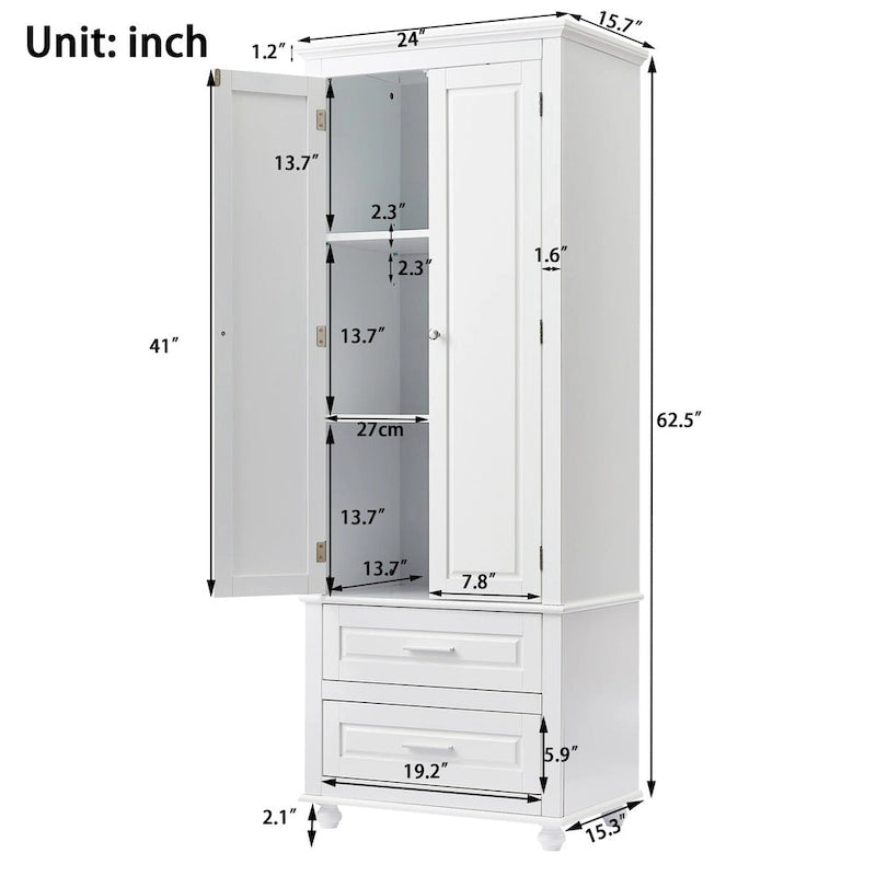 Meuble de rangement haut de cuisine blanc avec deux tiroirs pour salle de bain, bureau