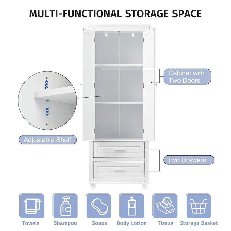 Meuble de rangement haut de cuisine blanc avec deux tiroirs pour salle de bain, bureau