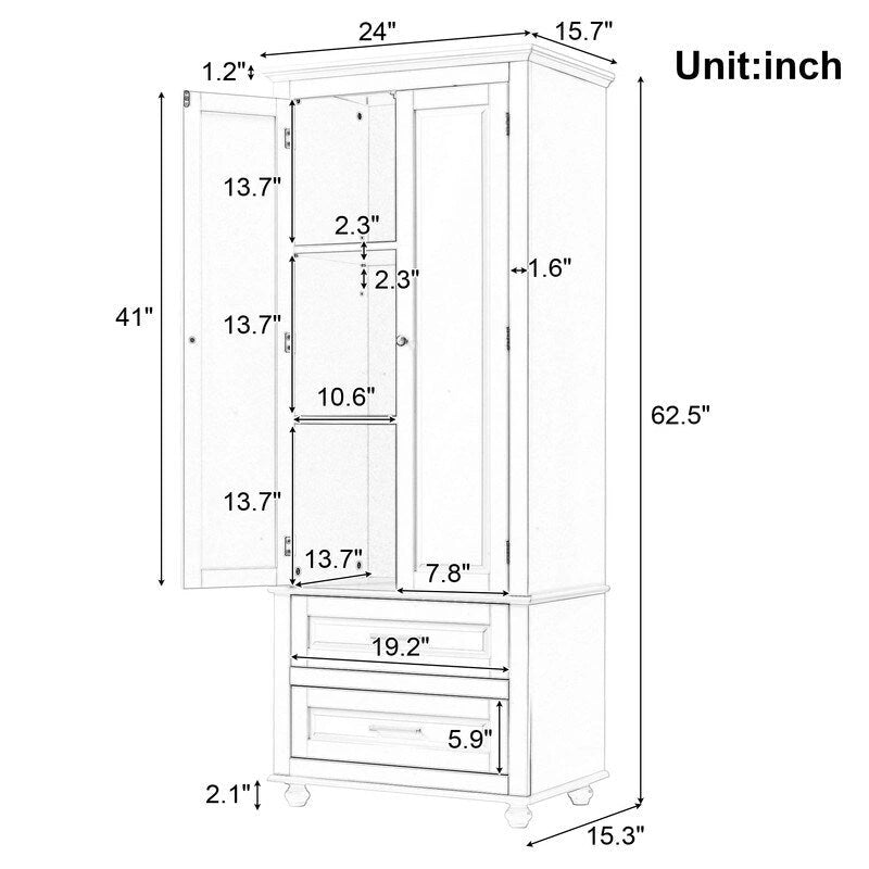 Meuble de rangement haut de cuisine blanc avec deux tiroirs pour salle de bain, bureau