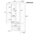 Meuble de rangement haut de cuisine blanc avec deux tiroirs pour salle de bain, bureau