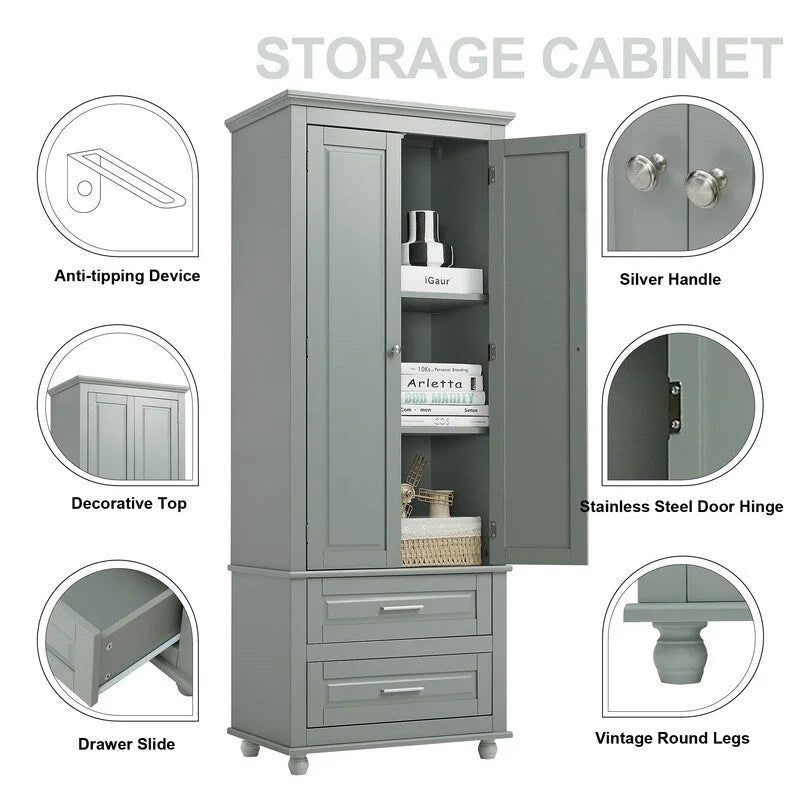 Meuble de rangement haut de cuisine blanc avec deux tiroirs pour salle de bain, bureau