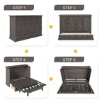 Lit escamotable en pin massif avec station de recharge et grand tiroir de rangement pour petite pièce, double