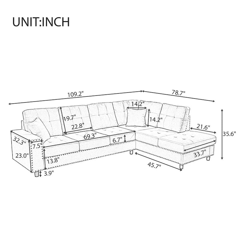 Canapé d'angle modulable en lin avec coussins