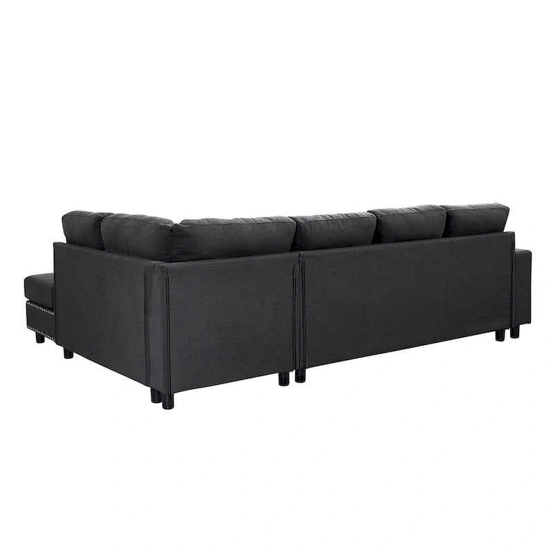 Canapé d'angle modulable en lin avec coussins