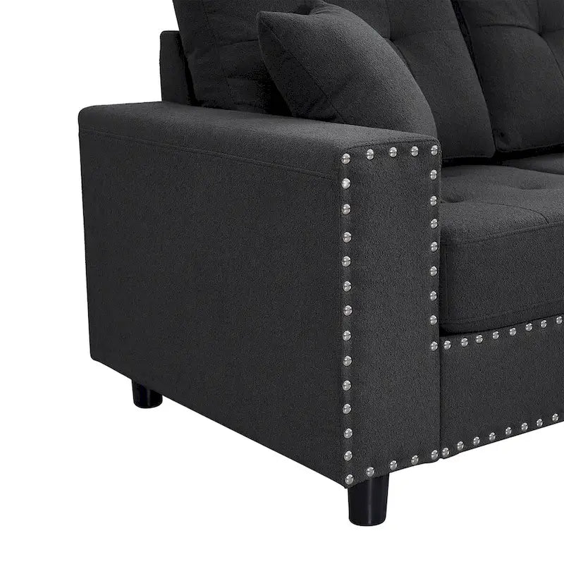 Canapé d'angle modulable en lin avec coussins